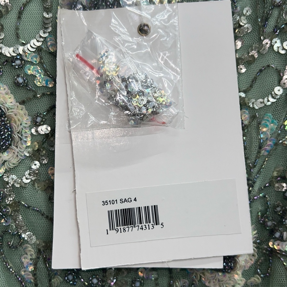 Mac Duggal 35101 NWT Embellished Jewel Neck Tulle Ruffle Mini Dress in Sage - Picture 8 of 9